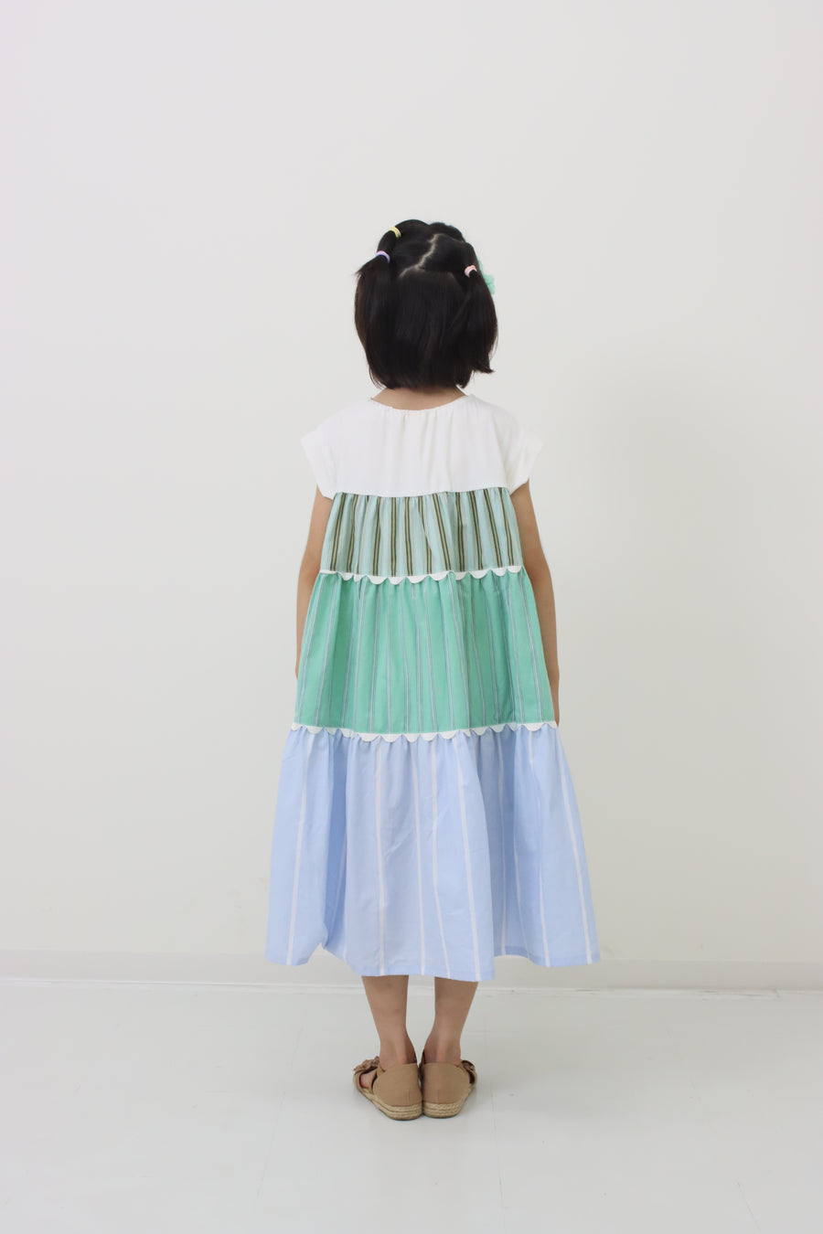 ギンガム×ストライプ　ティアードワンピース