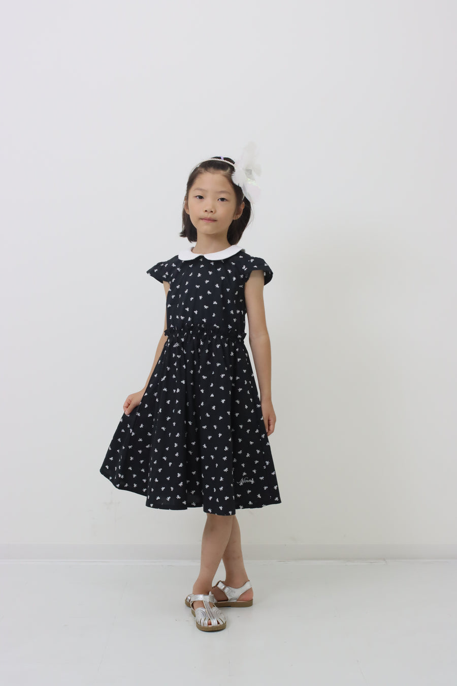 リボンプリント丸襟ワンピース