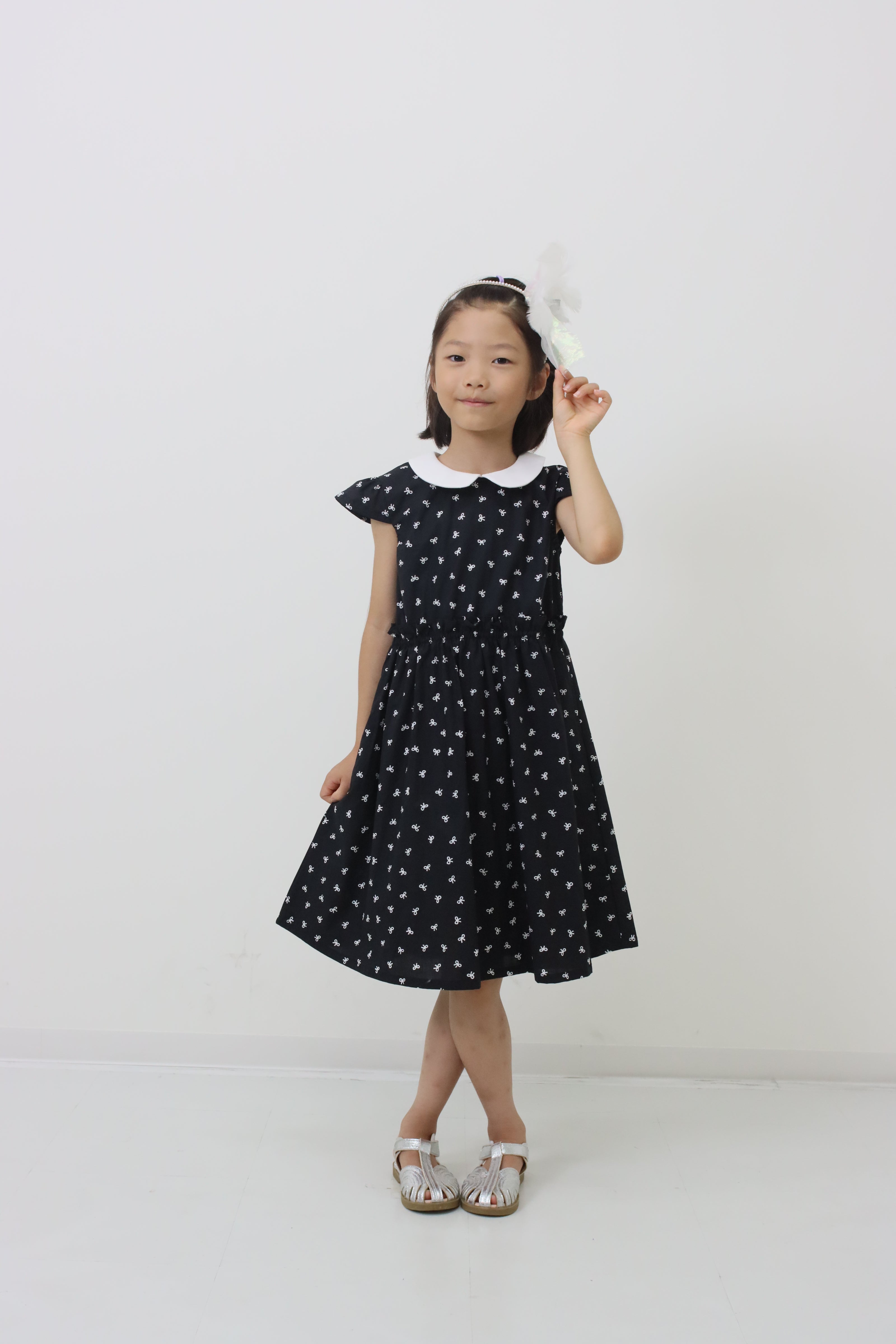 リボンプリント丸襟ワンピース