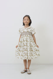 リボンプリントスモッキングワンピース