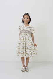 リボンプリントスモッキングワンピース