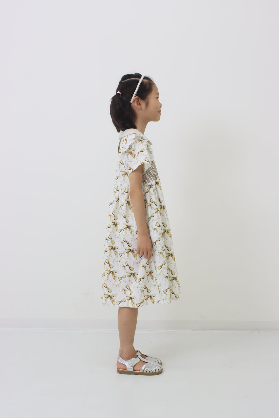 リボンプリントスモッキングワンピース