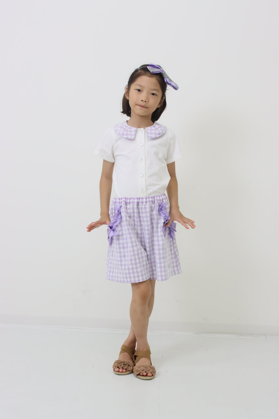 ギンガムレース襟　Teeﾌﾞﾗｳｽ