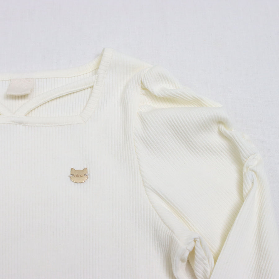 袖シャーリング テレコTee