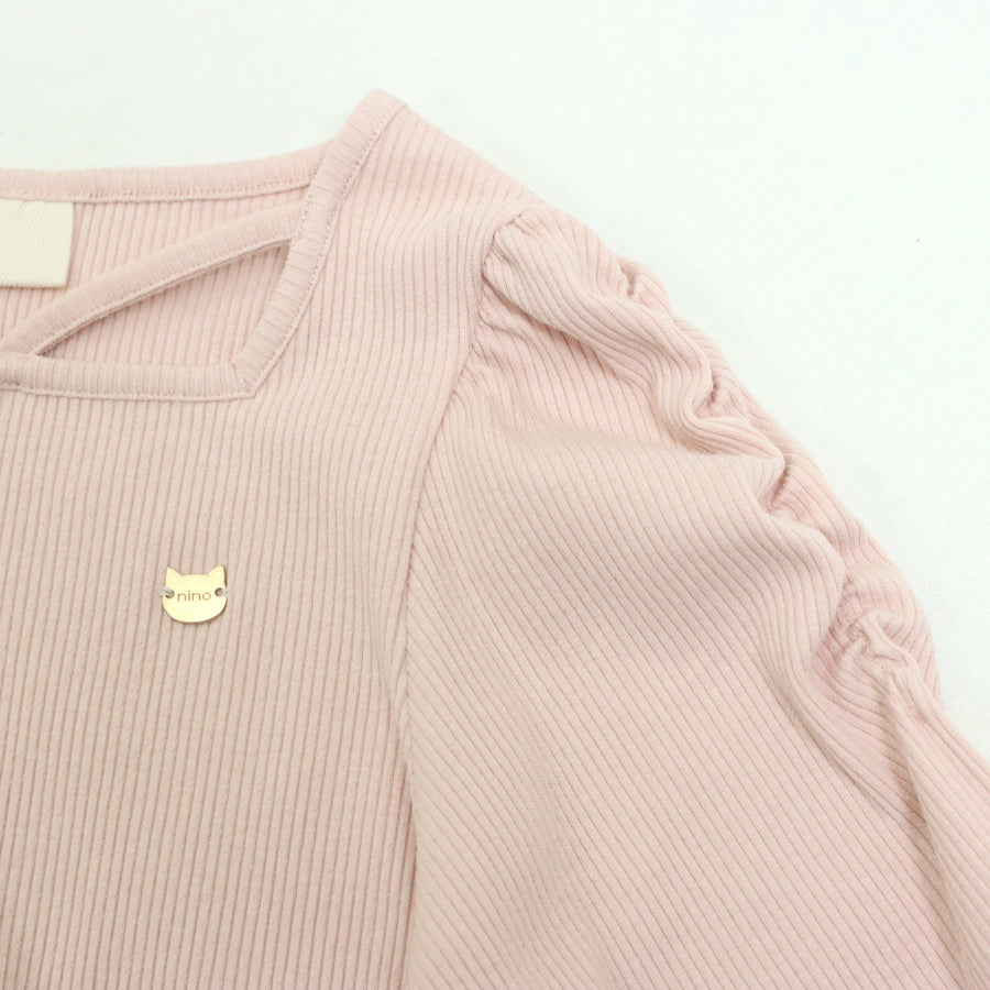 袖シャーリング テレコTee