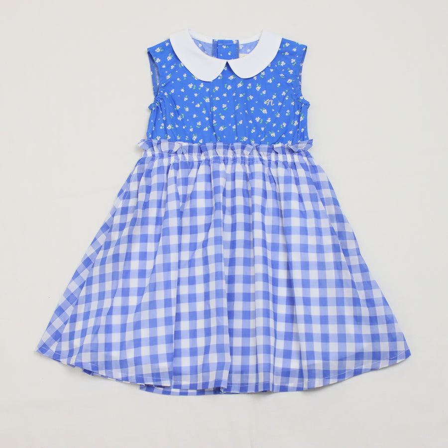 小花×ギンガム丸襟ワンピース