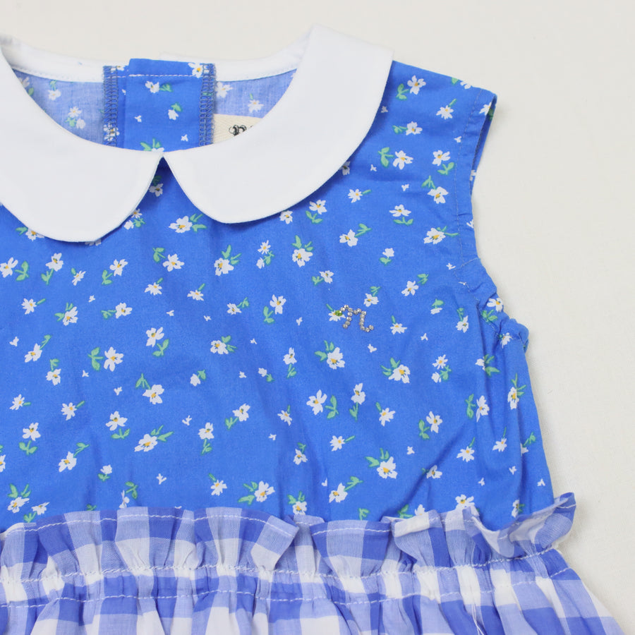 小花×ギンガム丸襟ワンピース