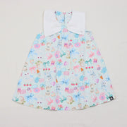 ミントストライプねこプリントリボン衿ワンピース