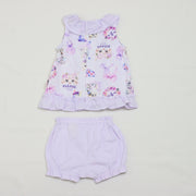 ラベンダーねこプリント　ベビースーツ