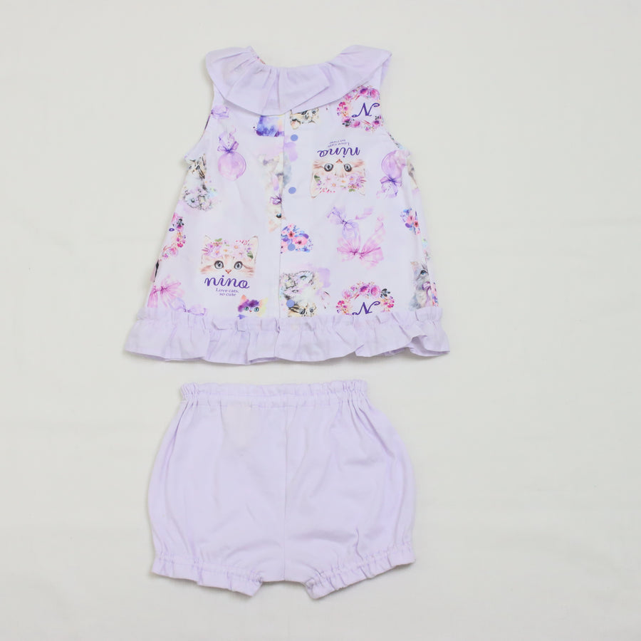 ラベンダーねこプリント　ベビースーツ