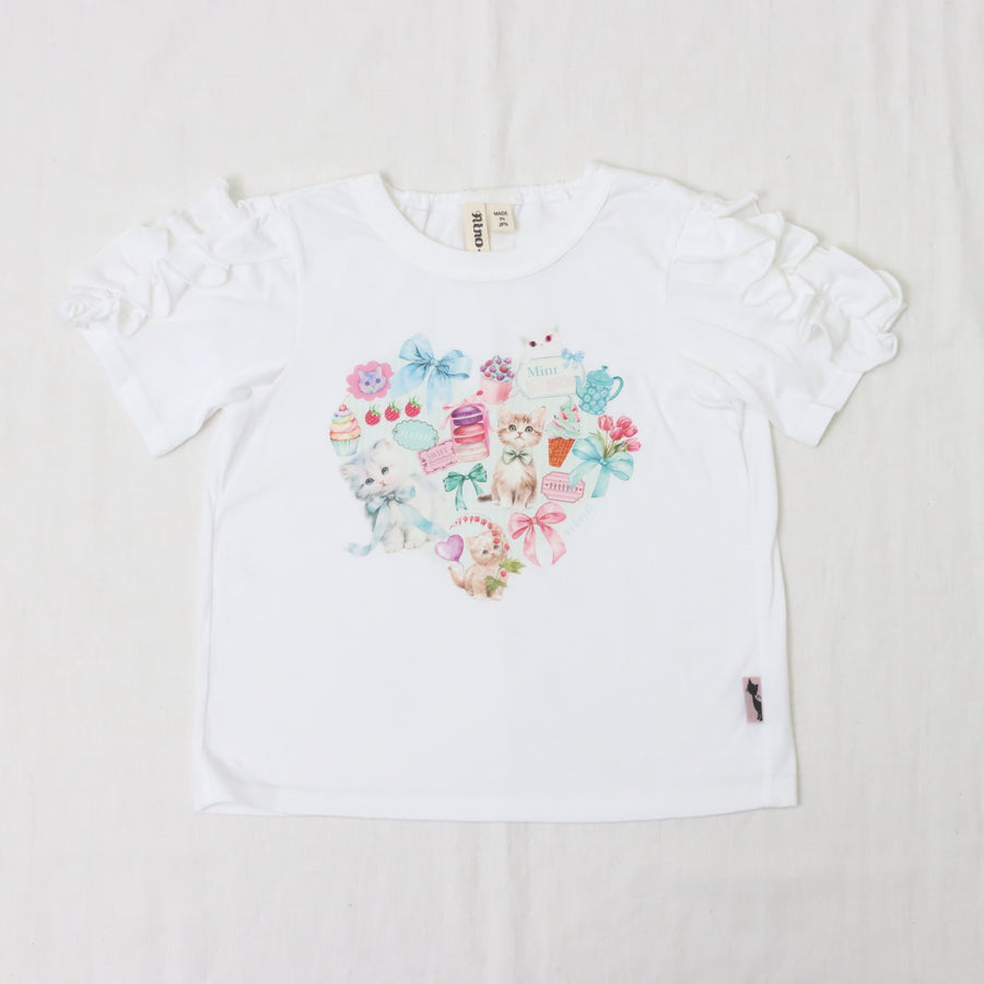 ミントストライプねこプリント　大人Tシャツ