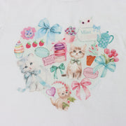 ミントストライプねこプリント　大人Tシャツ