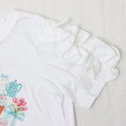 ミントストライプねこプリント　大人Tシャツ