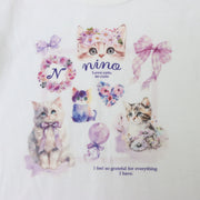 ラベンダーねこプリントTシャツ