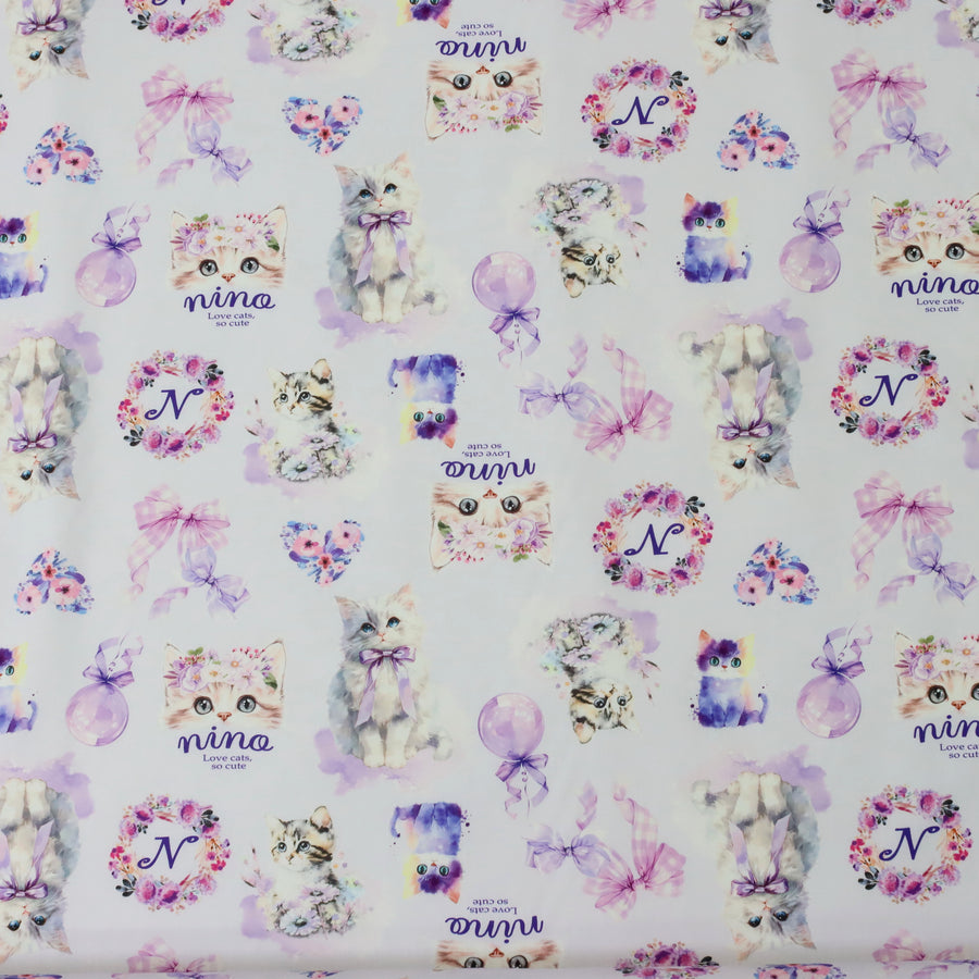 ラベンダーねこプリント　ベビースーツ