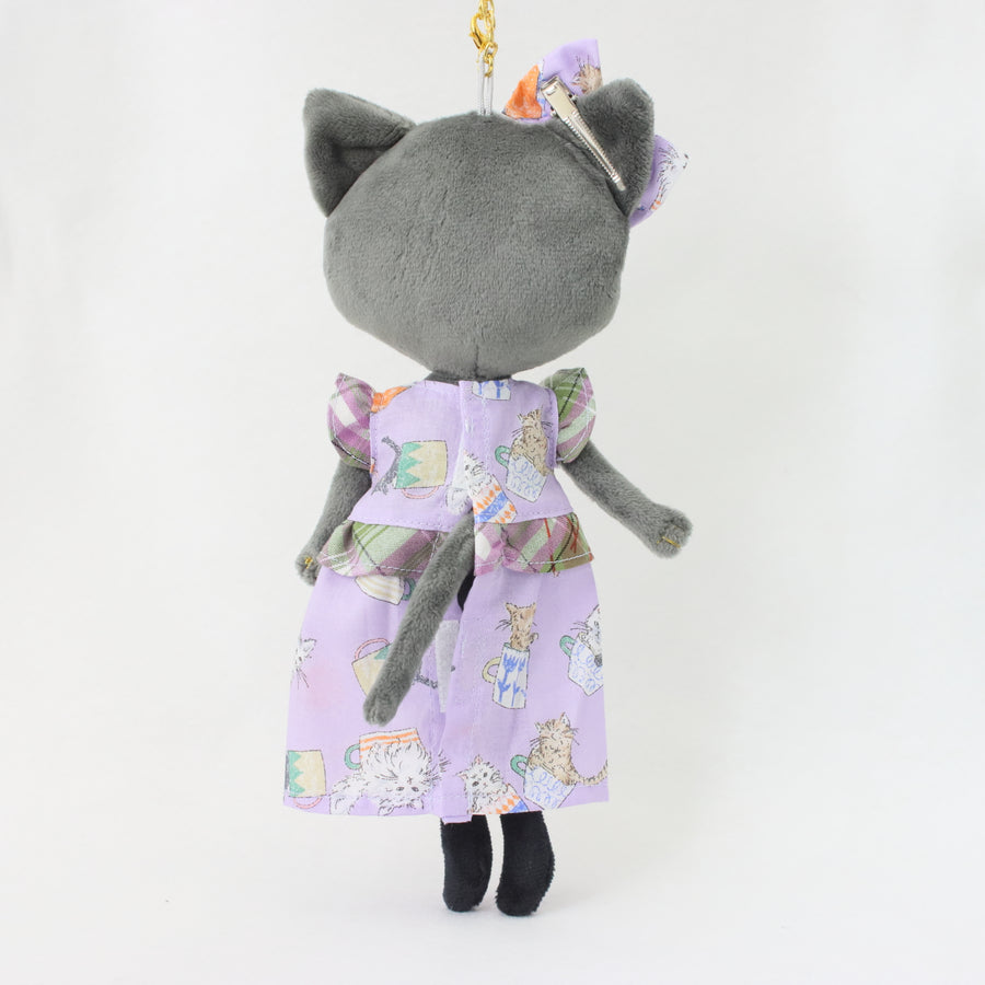 カラフルチェック×猫柄プリントワンピース