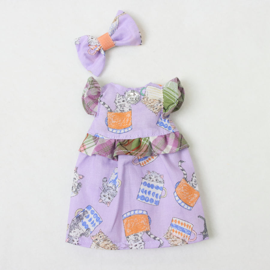 カラフルチェック×猫柄プリントワンピース