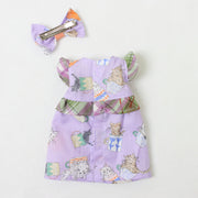 カラフルチェック×猫柄プリントワンピース