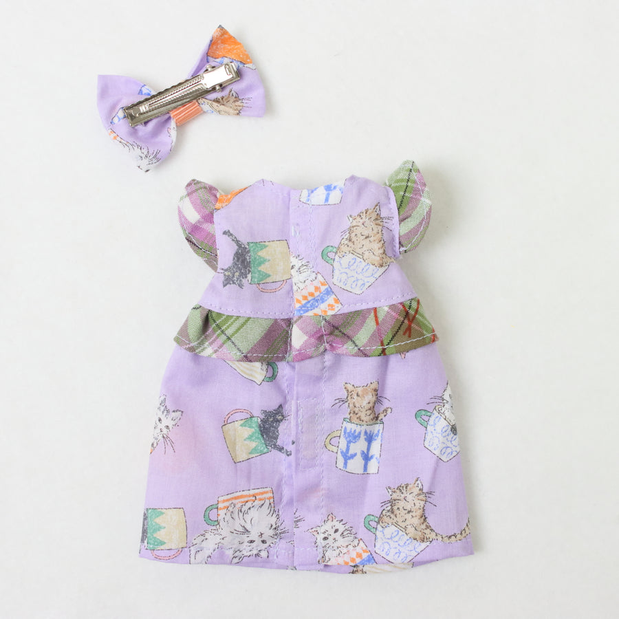 カラフルチェック×猫柄プリントワンピース