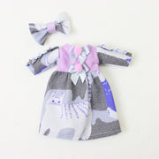 フリル袖ネコ柄ワンピース