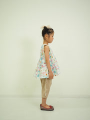 ミントストライプねこプリント　ティアードブラウス