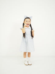 ストライプミニフラワープリント　丸襟ワンピース