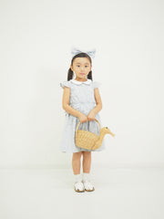 ストライプミニフラワープリント　丸襟ワンピース