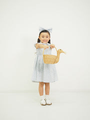 ストライプミニフラワープリント　丸襟ワンピース