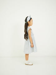 ストライプミニフラワープリント　丸襟ワンピース