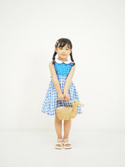 小花×ギンガム丸襟ワンピース