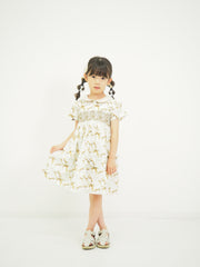 リボンプリントスモッキングワンピース