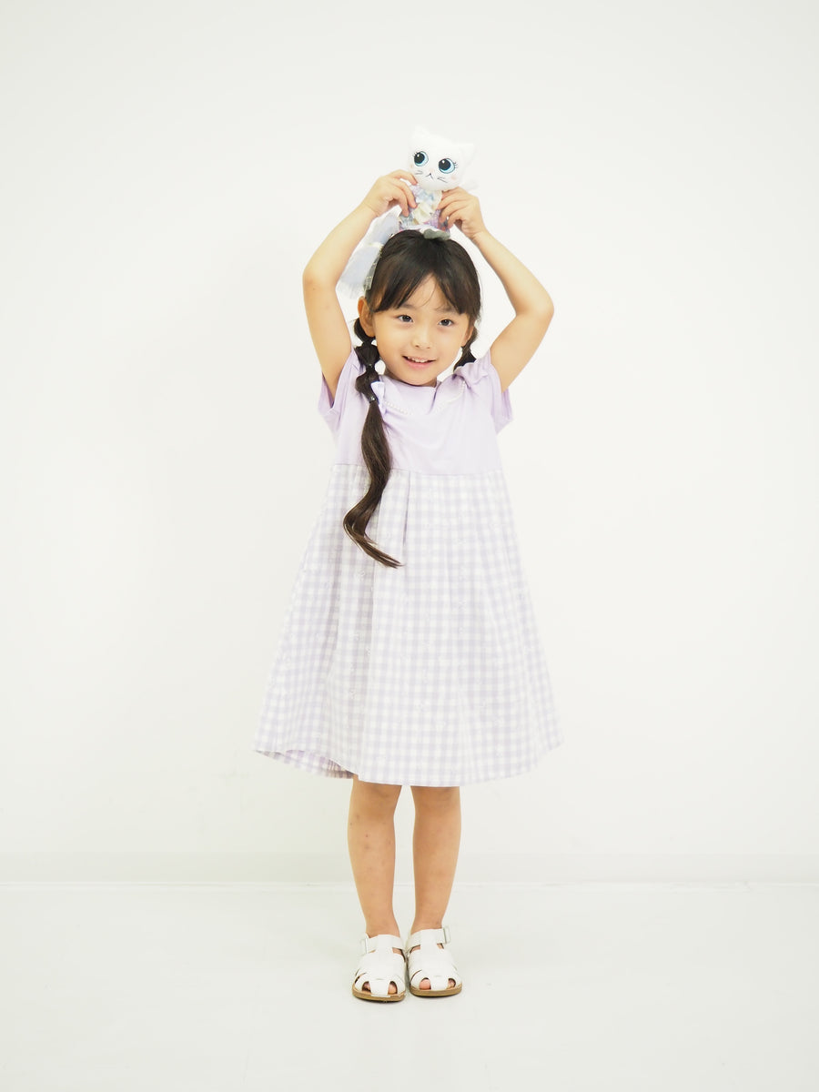 ギンガムレースカットソーワンピース