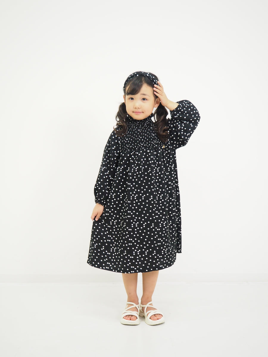 ドットプリント　スモッキングワンピース（カチューシャ付き）