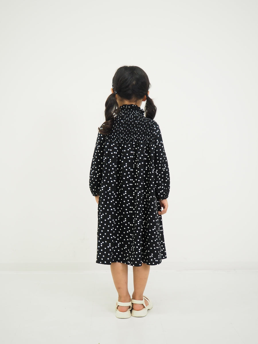 ドットプリント　スモッキングワンピース（カチューシャ付き）