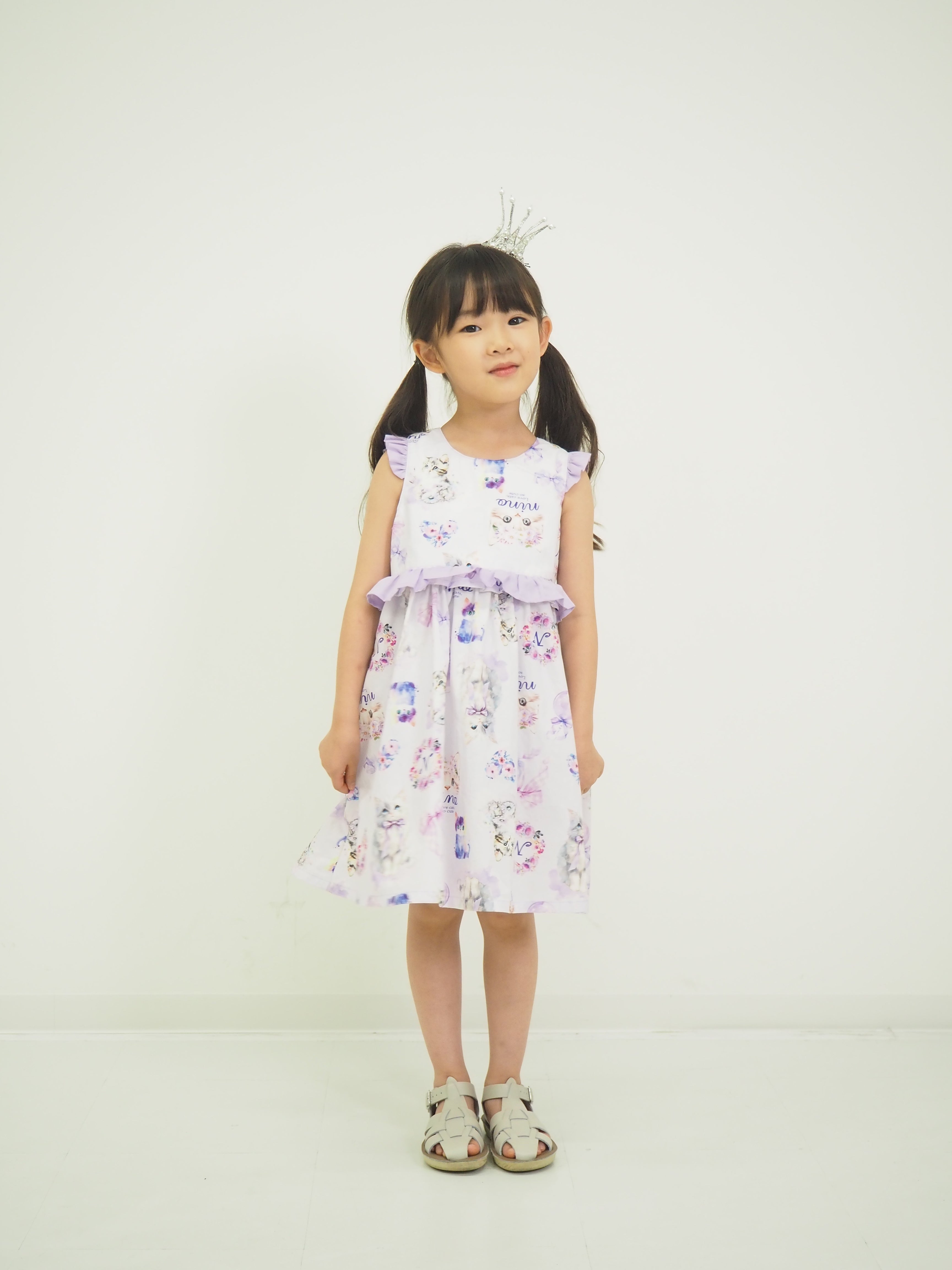 ラベンダーねこプリント　2WAYワンピース