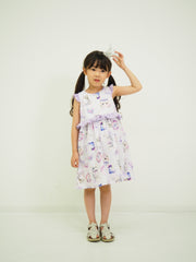 ラベンダーねこプリント　2WAYワンピース