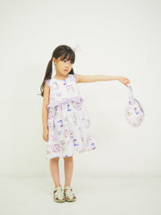 ラベンダーねこプリント　2WAYワンピース