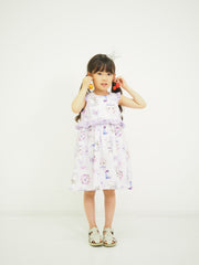 ラベンダーねこプリント　2WAYワンピース