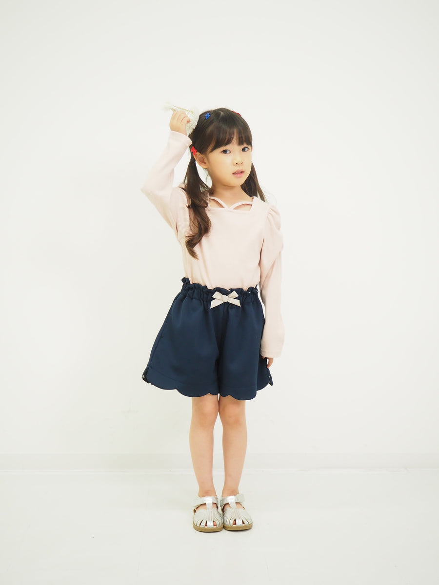 袖シャーリング テレコTee