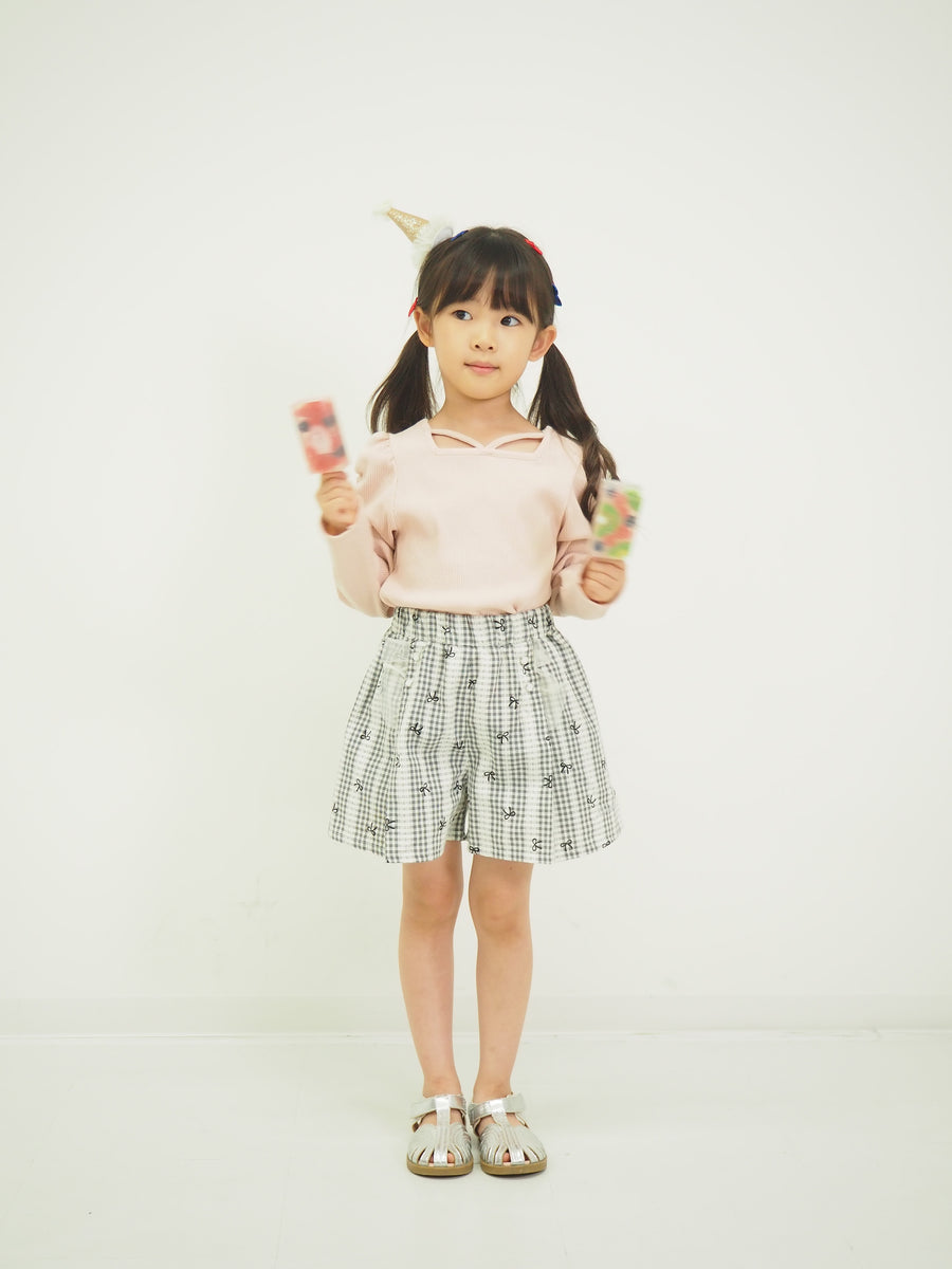 袖シャーリング テレコTee