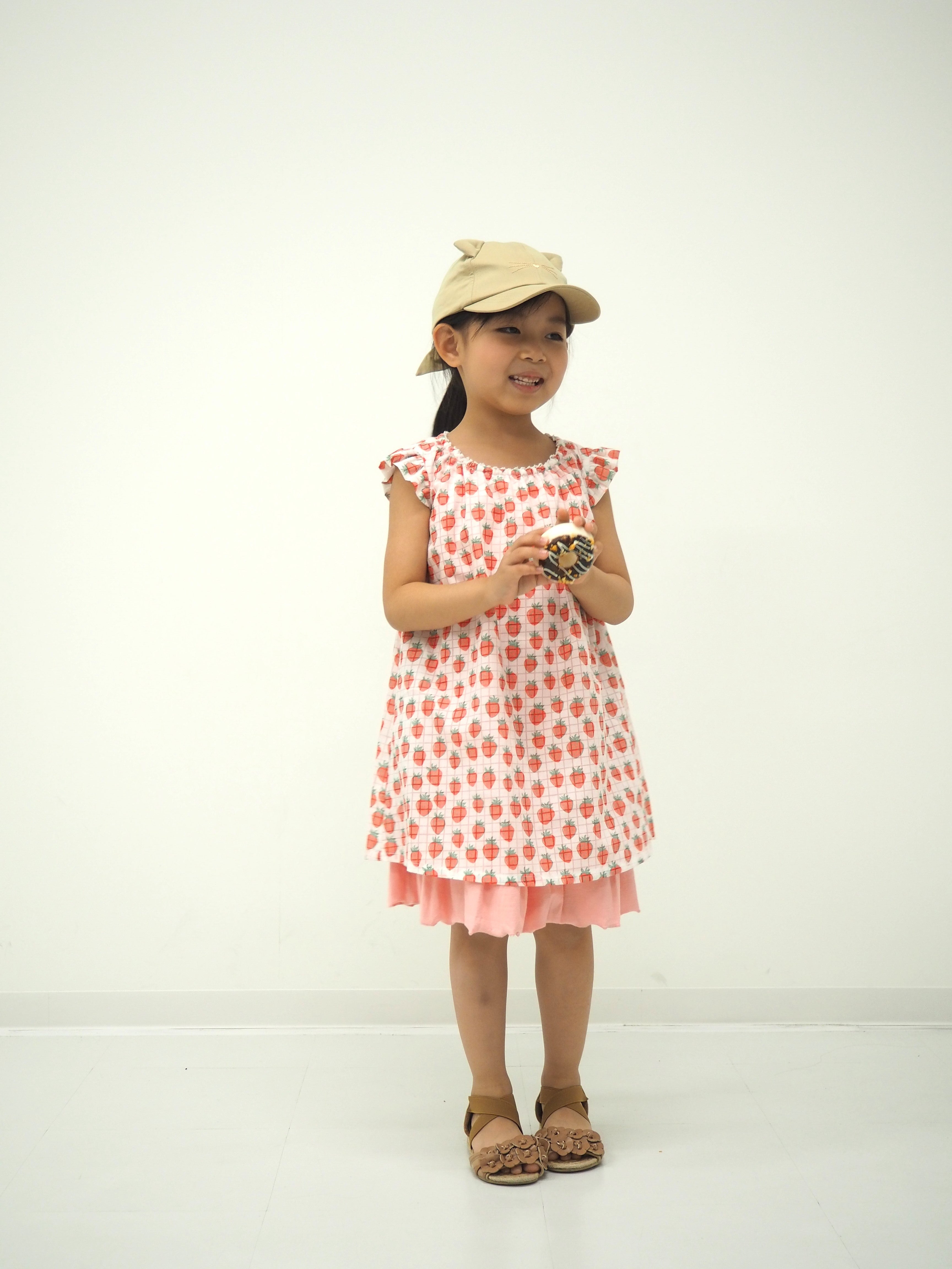 【90～120cm】リバーシブルワンピース/ シアーチェックストロベリー