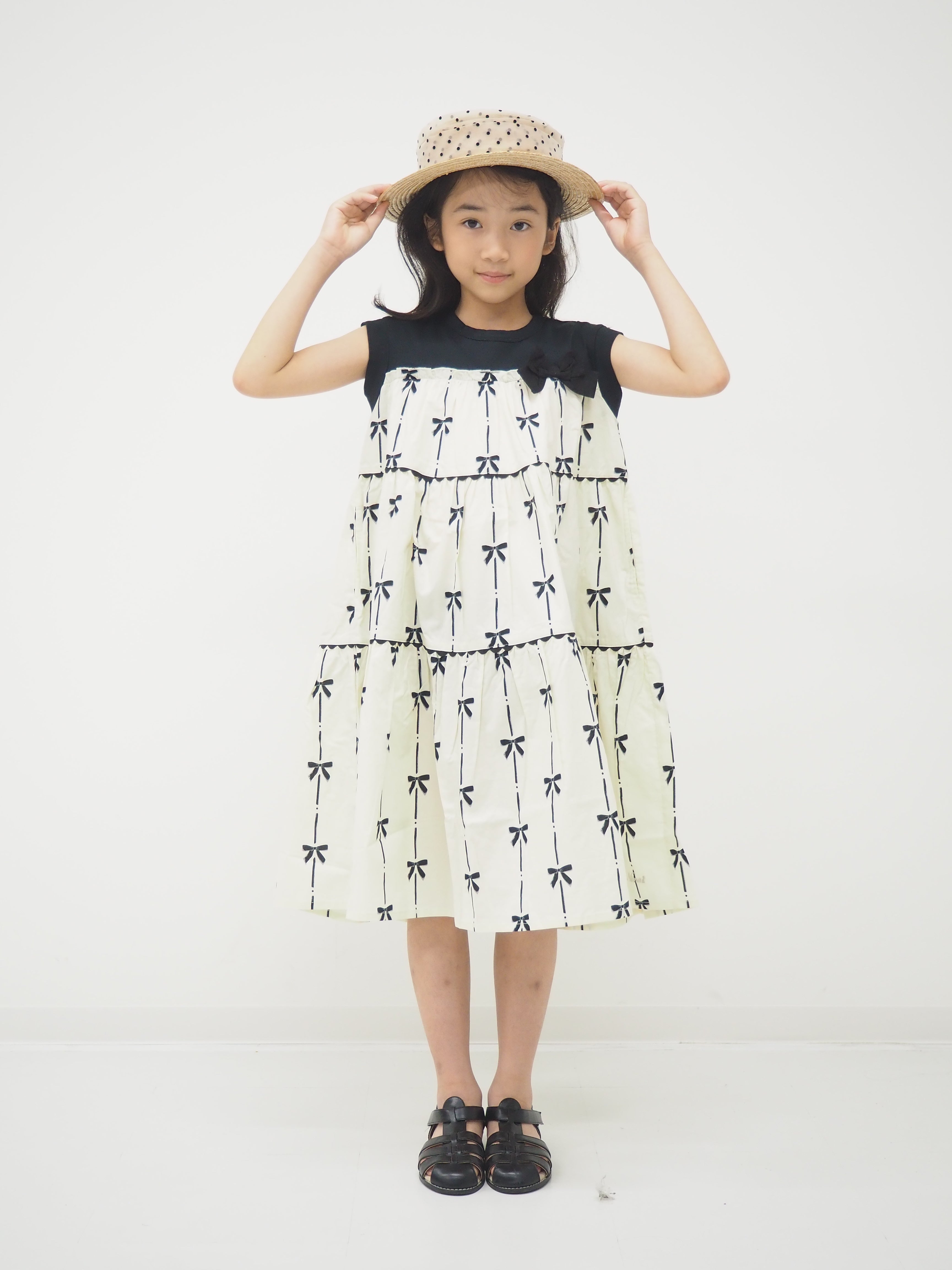 【130～140cm】ワンピース/ ティアードリボンプリント