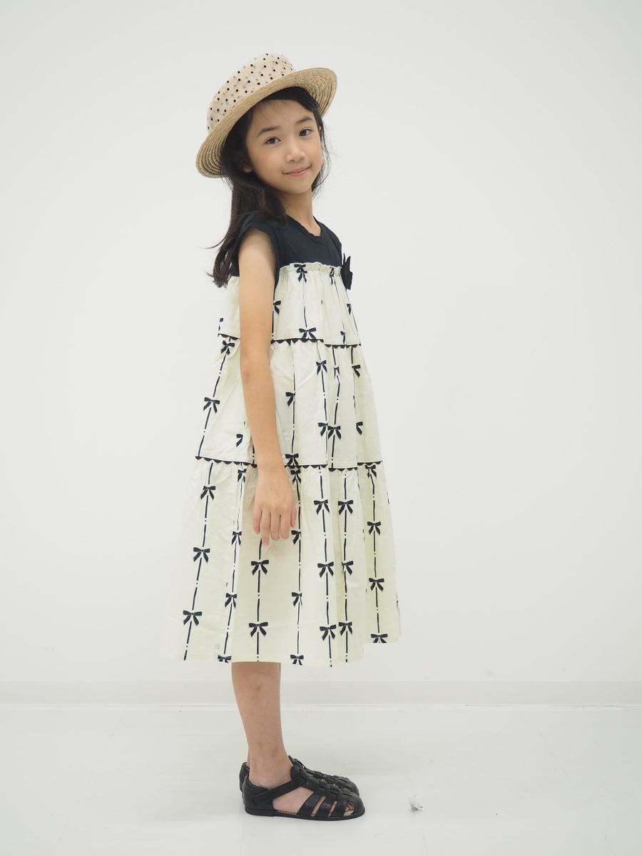 【130～140cm】ワンピース/ ティアードリボンプリント