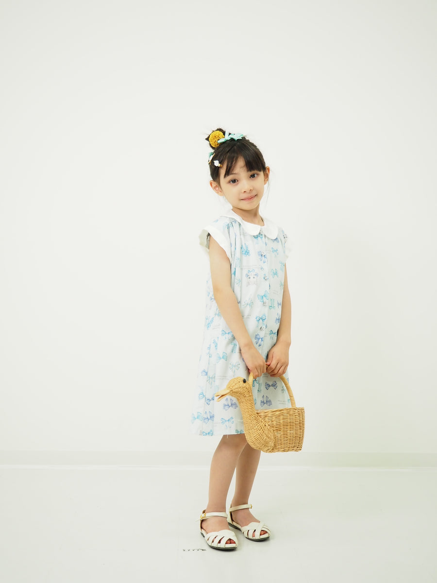 リボンねこオリジナルプリント前明きワンピース