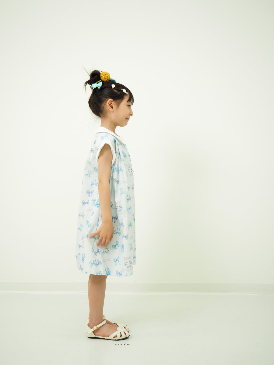 リボンねこオリジナルプリント前明きワンピース